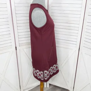Athleta Sleeveless Tunic Fleece‎ Lined Scuba Knit Dress Maroon Small thumbnail 3