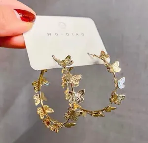 18K Gold Plated Gold Butterfly Hoop Earrings for Women thumbnail 1