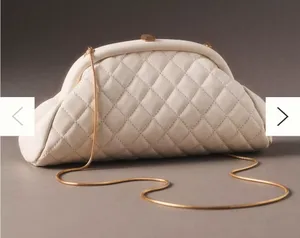 Urban Expressions Cream Quilted Frame Clutch with Gold Chain thumbnail 1