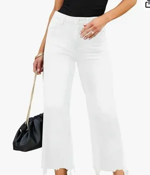 Lolong white high rise kick crop distressed hem jeans 8 thumbnail 1