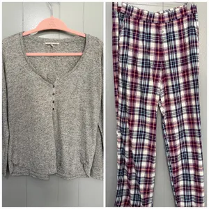 Victoria's Secret Gray Top Purple Plaid Pants Loungewear Pajama Set S Long thumbnail 2