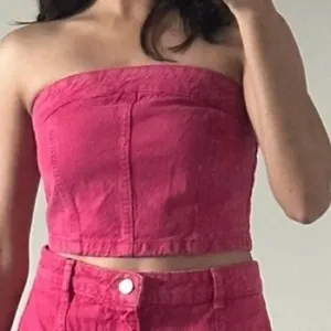 ZARA Pink Denim Tube Top thumbnail 1