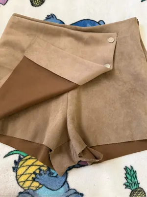 Love Tree Juniors L Taupe Faux Suede Wrap Mini Skort Snap Y2K Western Boho Fall thumbnail 3