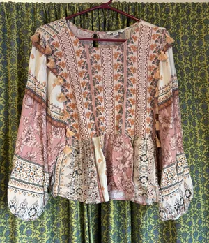 American Eagle Outfitters Boho Bubble Sleeve Blouse Size L thumbnail 1