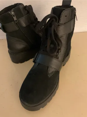 UGG Women's Black leather suede platform combat waterproof boots US 9 thumbnail 2