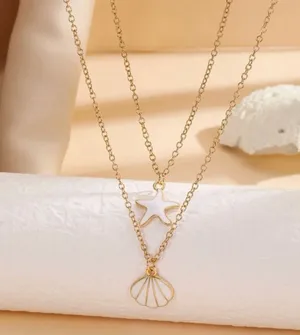 2 piece shell and starfish necklaces White thumbnail 1