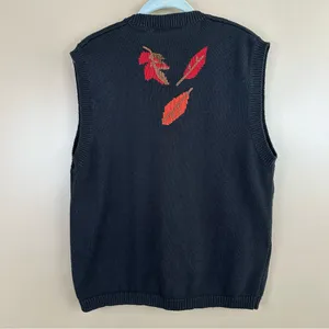Vintage Karen Scott Black Cardigan Sweater Vest Large Fall Fruit Bear Embroidery thumbnail 12