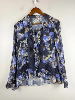 Free People Bad At Love Floral Printed Ruffle Boho blouse Women’s Size Small thumbnail 4