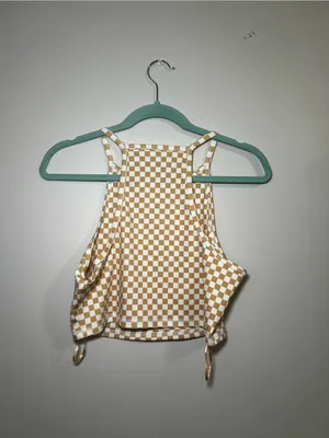 Aeropostale Women's Checkerboard Cropped Tank Top in Tan & White thumbnail 4