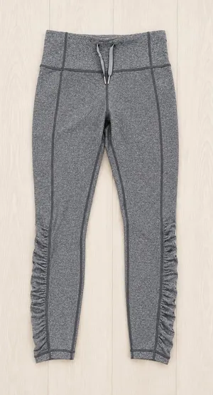 Lululemon Women's Heathered Gray Ruched Drawstring Yoga Athletic Leggings 6 thumbnail 1