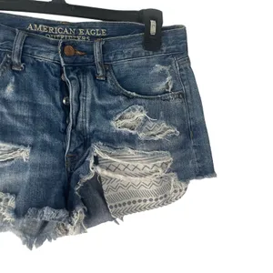 American Eagle Size 6‎ Vintage Hi Rise Festival Button Fly Cut Off Shorts thumbnail 2