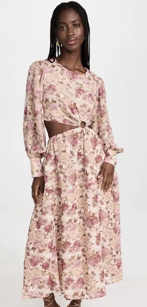 En Saison lissandra pink floral print cutout long sleeve midi dress Size M NWT thumbnail 1