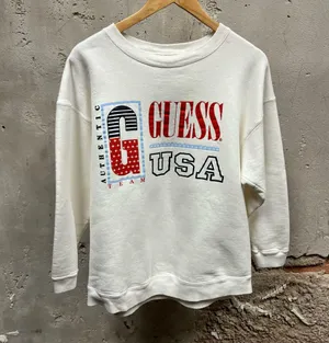 Guess Vintage White 90s USA Made Patriotic Graphic Sweatshirt OS Adult Retro thumbnail 1