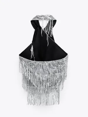 top cropped halter sequined surplice top thumbnail 3