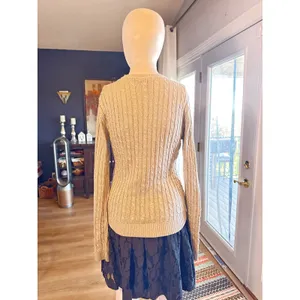Lauren Ralph Lauren Metallic Cable Knit Sweater Women’s Medium Silver Silk Blend thumbnail 2