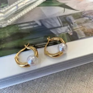 18K Gold Plated White Pearl Hoop Earrings for Women, Pearl Earrings thumbnail 2