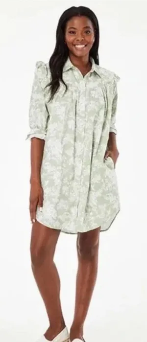 Roller Rabbit Caxias Darya Dress‎ Sage Green White Floral Size Small thumbnail 1