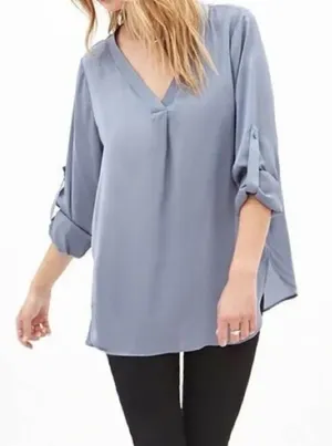 Forever 21 Long Sleeves Sateen V-Neck Blouse Size M thumbnail 1