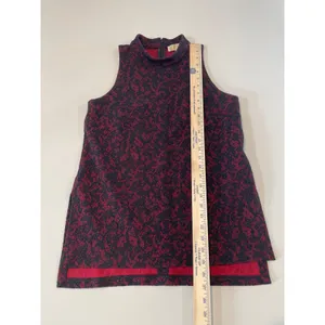 Michael Kors Mock‑Neck Sleeveless Top Size L Red Black Lace Overlay thumbnail 3