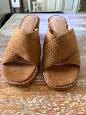 J. Jill Stack Heel Block Sandal Mules Brown Leather Open Toe Shoe Size 9 thumbnail 3