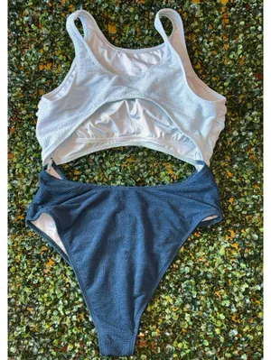 Cupshe x JoJo Sunstone colorblock cutout one-piece swimsuit in blue size Medium thumbnail 4