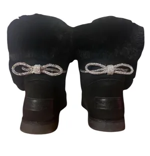 Juicy Couture Rhinestone Bow Black Furry Snow Boots thumbnail 1
