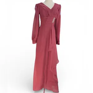#293 Berry V-neck long-sleeve chiffon Tea Length evening gown-Size 8/Medium thumbnail 5