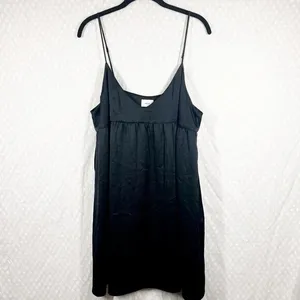 Aritzia Wilfred Black Satin Babydoll Mini Dress‎ thumbnail 3