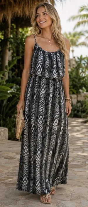 Y2K Seductions by Sirens Geometric‎ Print Maxi Dress Coastal Travel Resort XS thumbnail 1