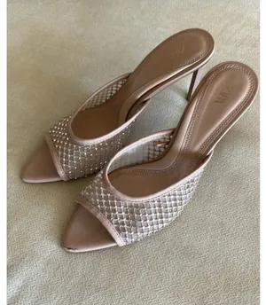 ZARA Rhinestone Kitten Heels Beige 38 thumbnail 5