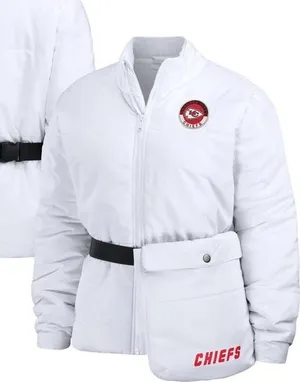 Wear by Erin Andrews Kansas City Chiefs Zip Belted Puffer Jacket Coat Medium thumbnail 1