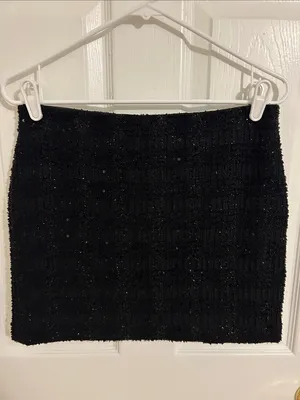 Alice + Olivia Elana Mini Skirt In Black Metallic Tweed Sequin Size 6 thumbnail 6