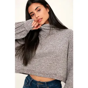 Free People BK Thermal Turtleneck Cropped Top Wine Red White‎ L thumbnail 5