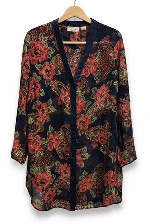 Victoria's Secret Womens‎ Vintage Gold Label Night Shirt Navy Pink Floral M/L thumbnail 1
