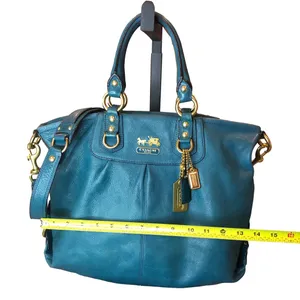 Vintage COACH Madison Turquoise Leather Satchel Rear Zipper Pocket Bag 12935 thumbnail 11
