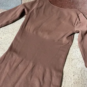 OQQ Ribbed Long Sleeve Bodycon Dress Womens M Brown Square Neck Mini‎ Stretch thumbnail 6