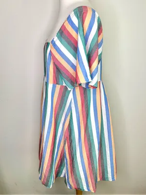 Madewell Dress Square-Neck Mini Festival Stripe Multicolor Flutter Sleeve thumbnail 5