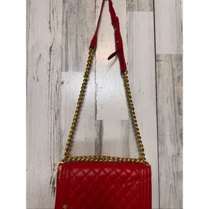 Red Quilted Chain Crossbody Bag Gold Chain Strap Classic Flap Purse thumbnail 5
