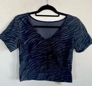 LuLu Lemon active wear black and grey zebra striped top thumbnail 1