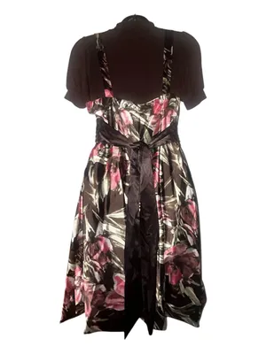 Studio Y brown Dress with Pink Floral Print bubble skirt, bottom Y2K vintage thumbnail 6