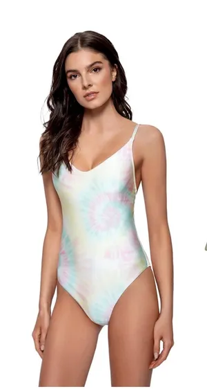 PilyQ Aphrodite Tie Dye Strappy Open Back One Piece Swimsuit Pastel Size Large thumbnail 1