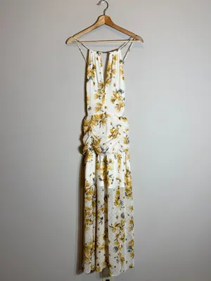 Hello Molly Just Us Floral Maxi Dress Womens Medium White Yellow Slits Open Back thumbnail 6