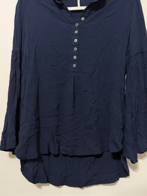 Free People Easy Girl Belle Sleeve Boho Top Size XS Navy Festival thumbnail 5