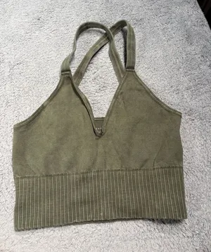 Free people movement FP Olive Green Ribbed V-Neck Sports Bra Top XS/s thumbnail 1