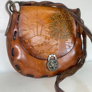 Genuine Etched Boho Saddle Braided Leather‎ Shoulder Handcrafted 3 Cross Handbag thumbnail 2