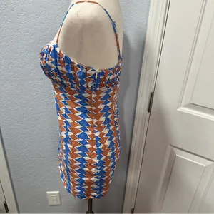 Anthropologie Maeve Ophelia Linen Mini Dress Resort Vacation Geo Print 6 thumbnail 3