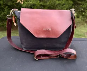 R. Riveter Patton Black Canvas & Brown Leather Crossbody Bag thumbnail 1