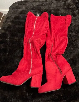 Shoedazzle Nevaeh Tall Zip Up Womens Thigh Boots 10 E Red Heels thumbnail 1