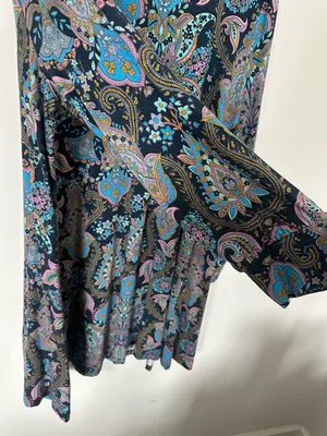 Loft Paisley Dress Size XL Blue Pink Long Sleeve Keyhole thumbnail 6