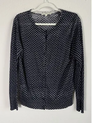 Loft Navy Polka Dots Button Up Cardigan Sweater Women's Size‎ Large Lightweight thumbnail 1